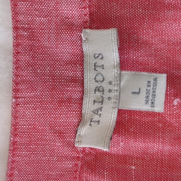 Talbot's Linen Blend Coral Pink Tunic Short Sleeve Tie Detail Top Women's Large - Picture 2 of 16